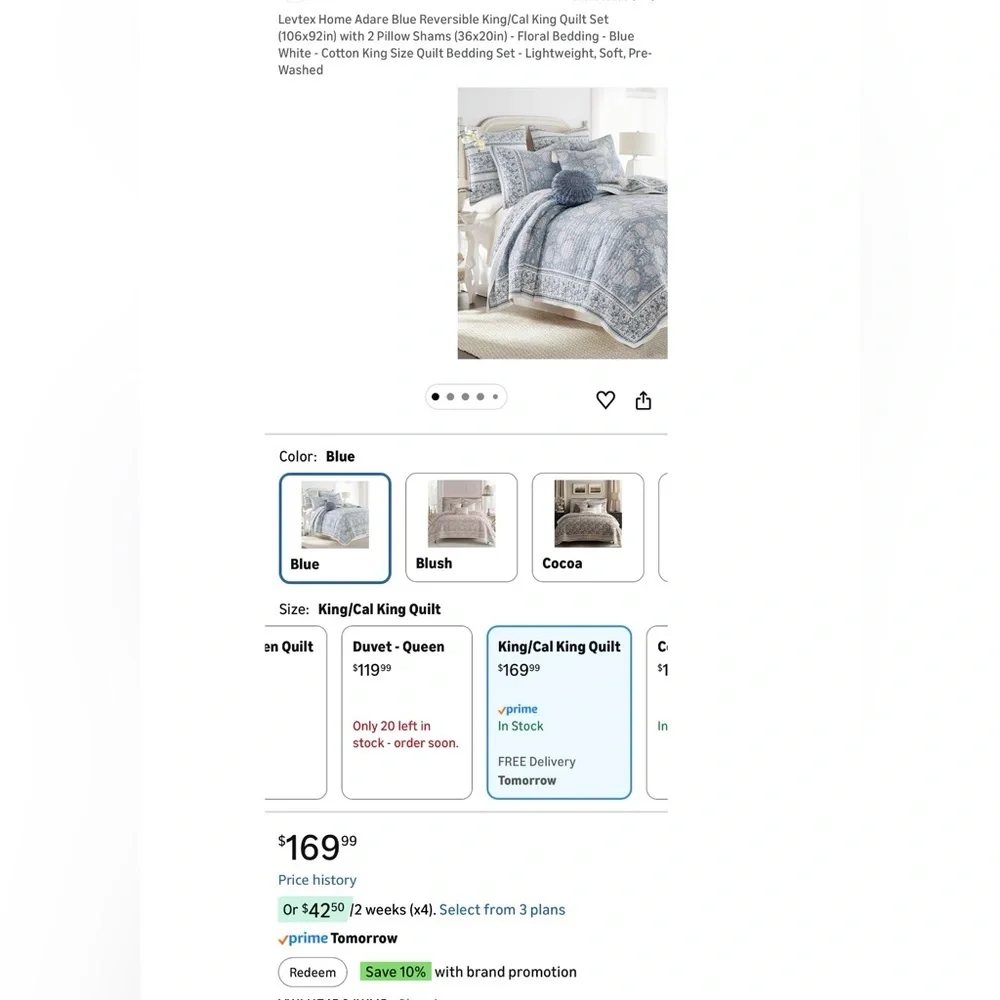 Levtex Home Adare Blue Reversible King/Cal King Quilt Set106x92in)2 Pillow Shams